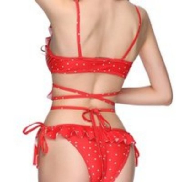 RED DOT STRAPPY TWO PIECE SWIMSUIT - Picture 4 of 4